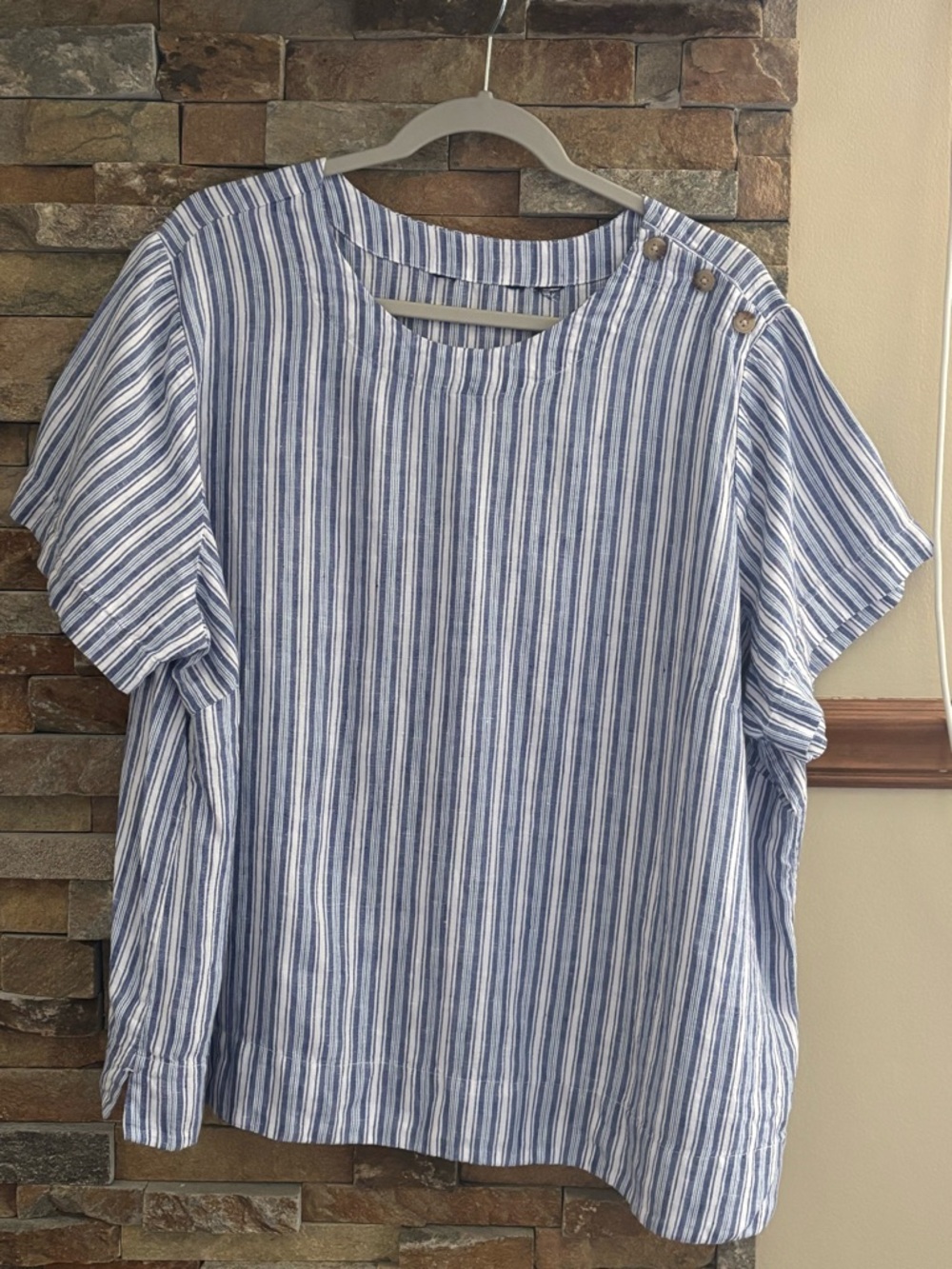 Land’s End Plus Size 3X/4X Striped Linen Pop-Over Top –Coastal-Beach-Resortwear